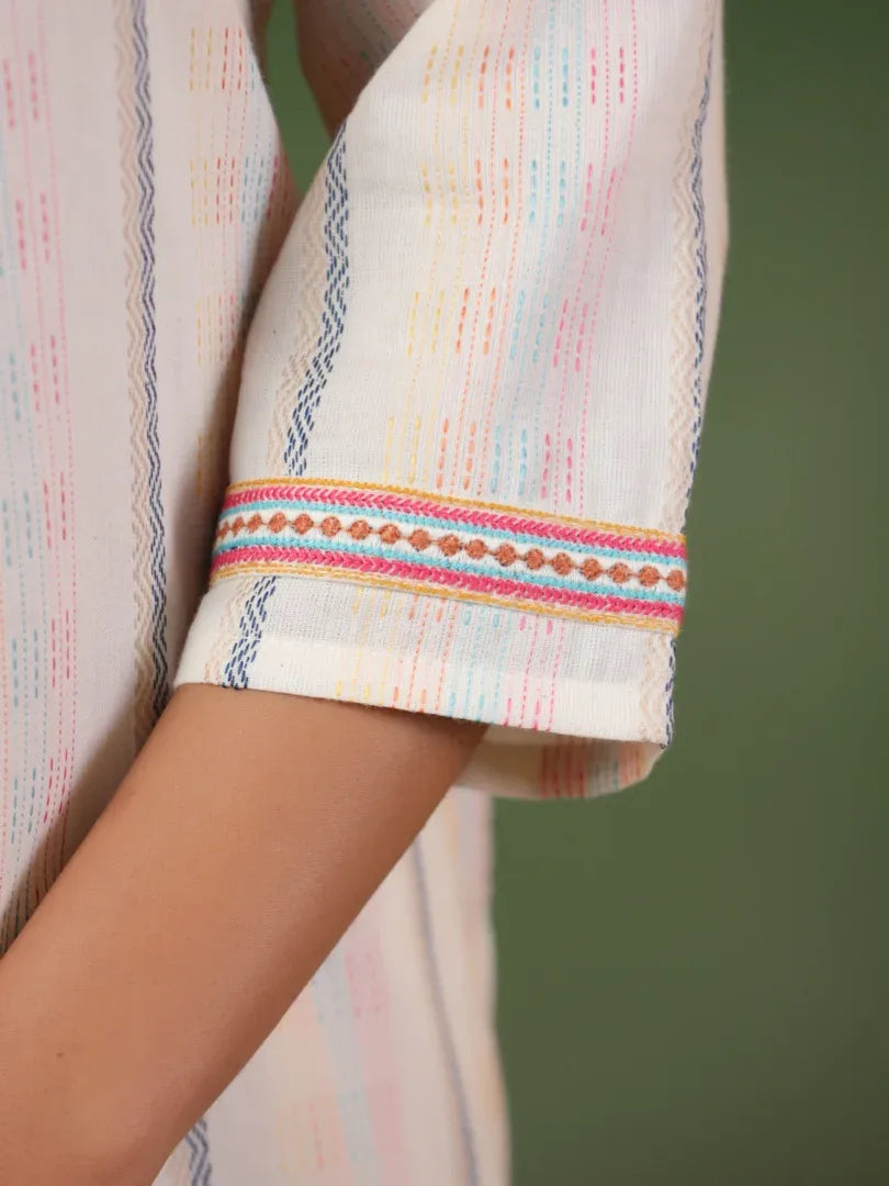 Span White Deep-V Cotton Kurta