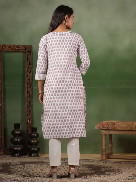 Span White Mandarin Cotton Kurta
