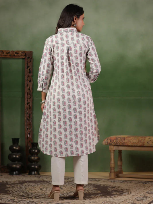 Span White Collard Cotton Kurta