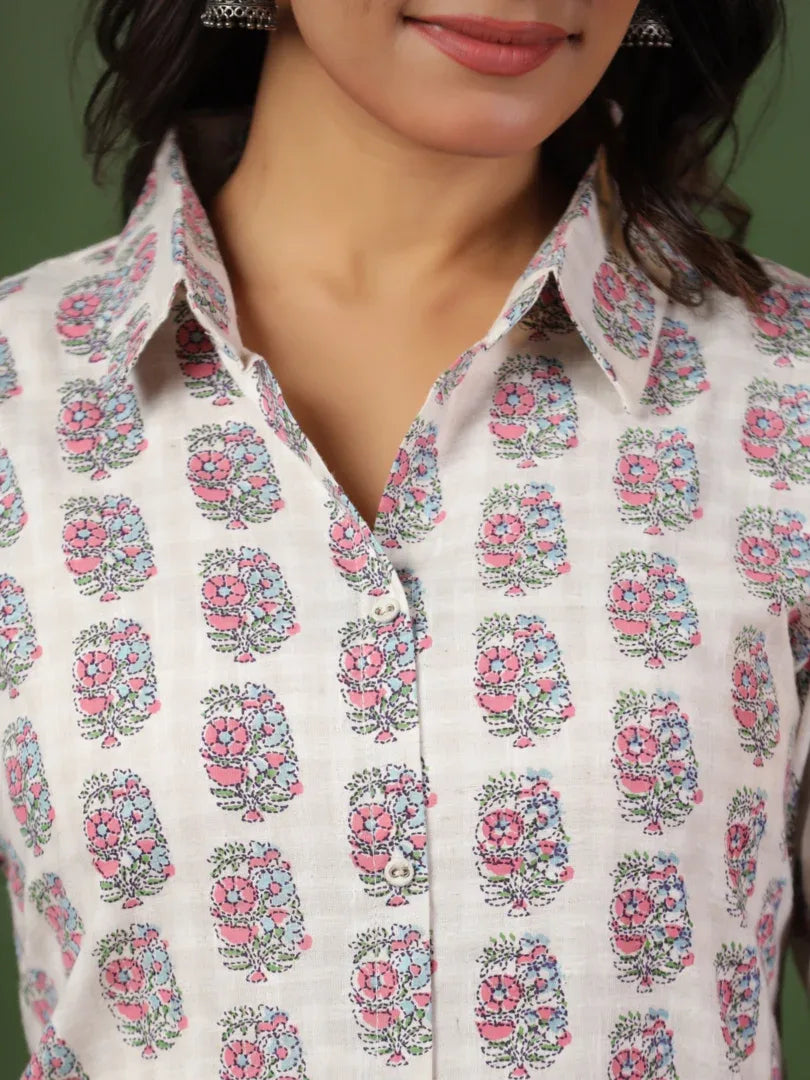 Span White Collard Cotton Kurta