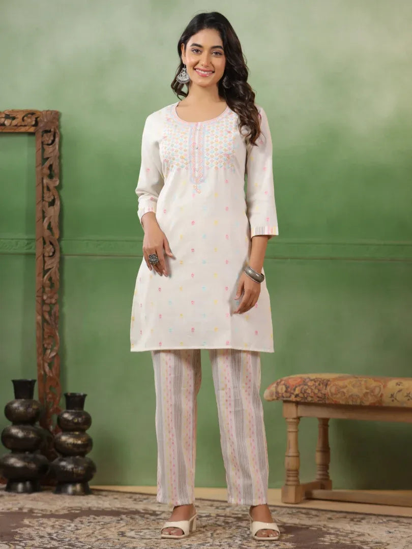 Span White Cotton Co-Ord Set (Set of 2)