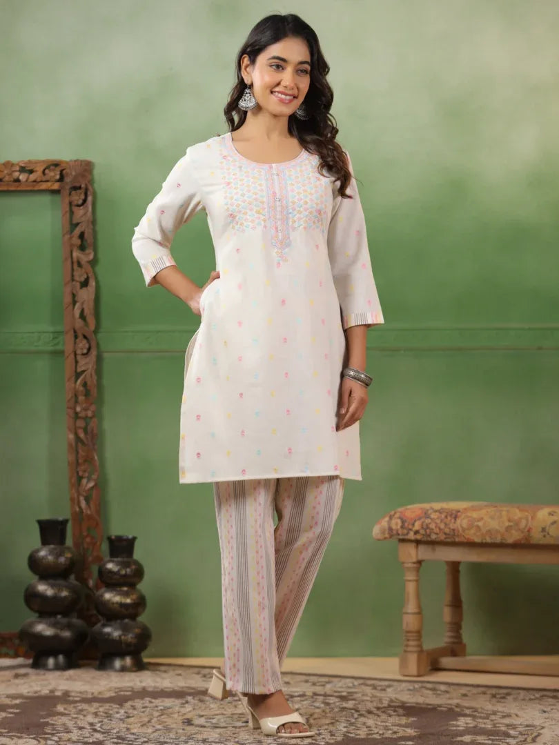 Span White Cotton Co-Ord Set (Set of 2)