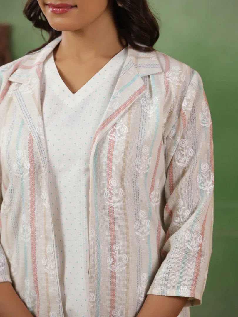 Span White Collard Cotton 2PCS Set