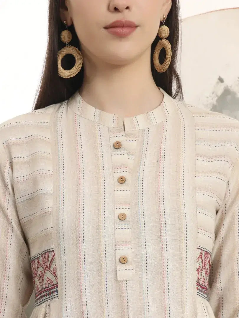 Span White Mandarin Casual Kurta