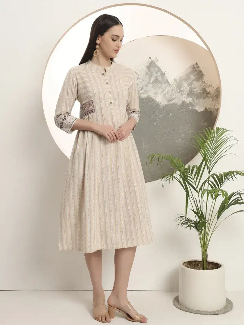 Span White Mandarin Casual Kurta