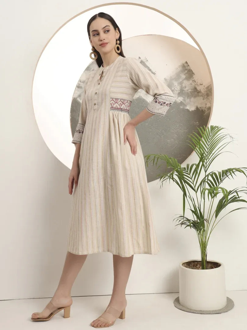 Span White Mandarin Casual Kurta