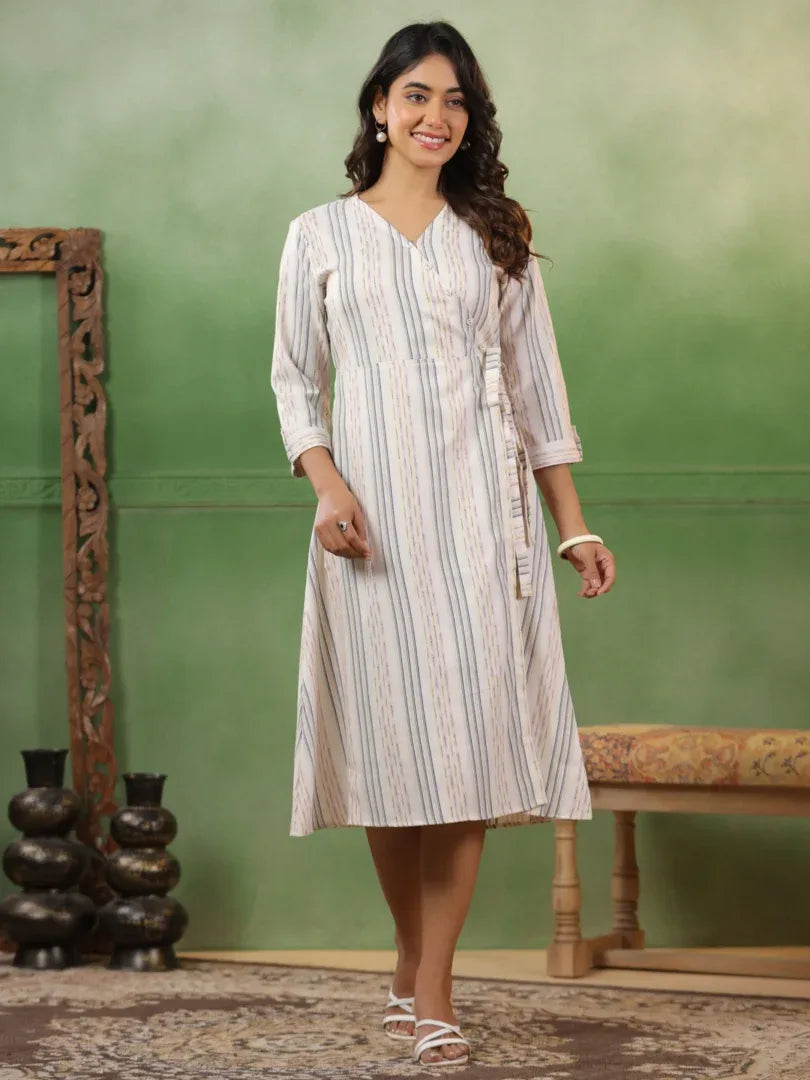 Span White Deep-V Cotton Kurta
