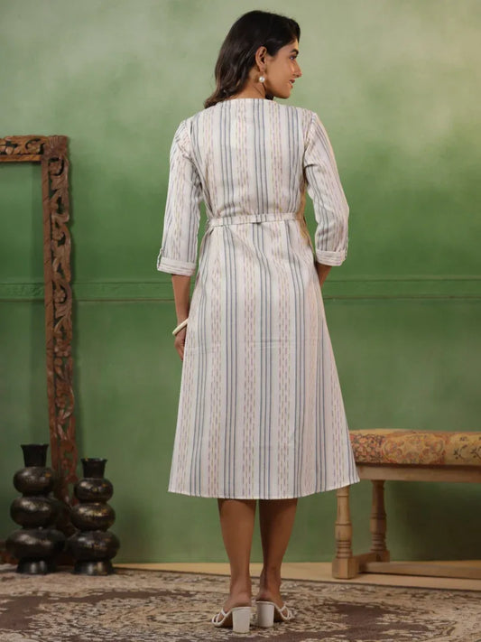 Span White Deep-V Cotton Kurta