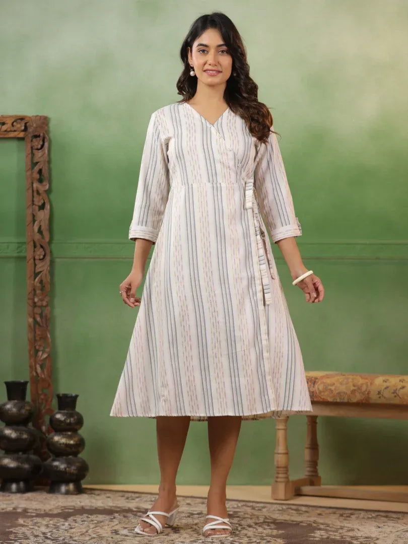 Span White Deep-V Cotton Kurta