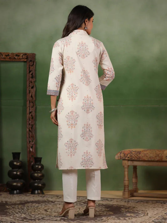 Span Ivory Collard Cotton Kurta