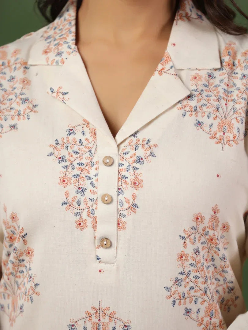 Span Ivory Collard Cotton Kurta