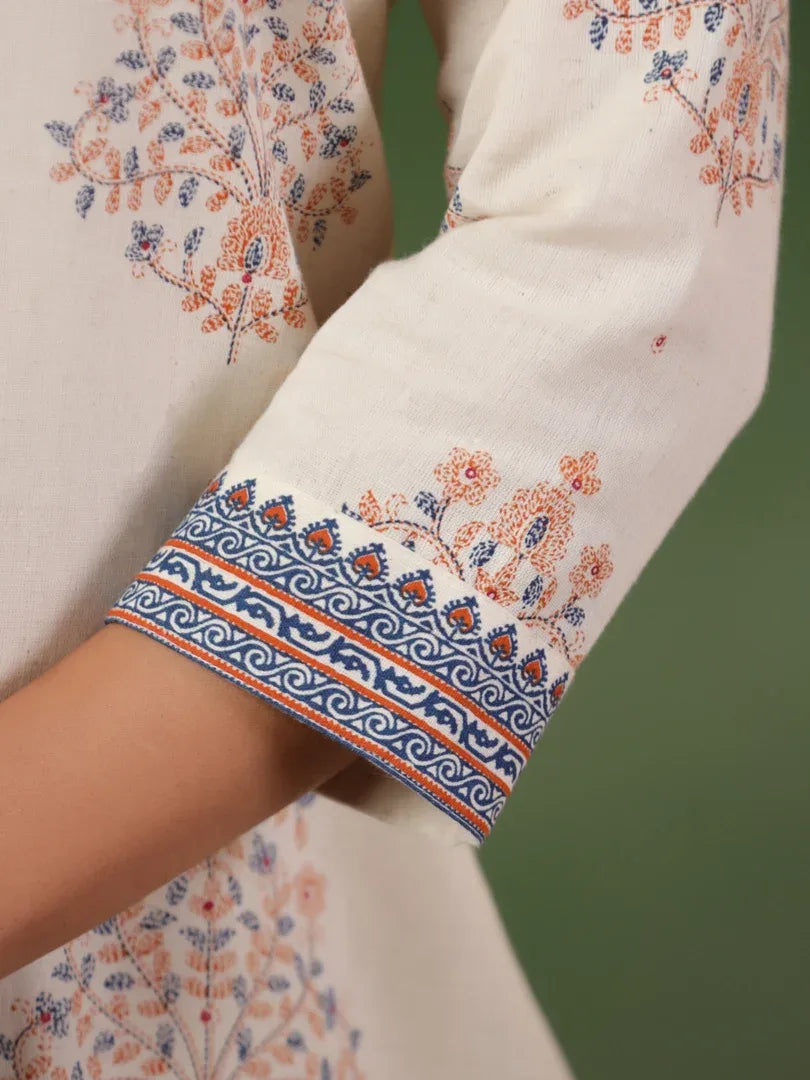 Span Ivory Collard Cotton Kurta