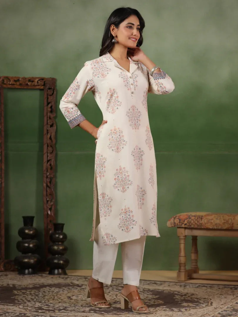 Span Ivory Collard Cotton Kurta