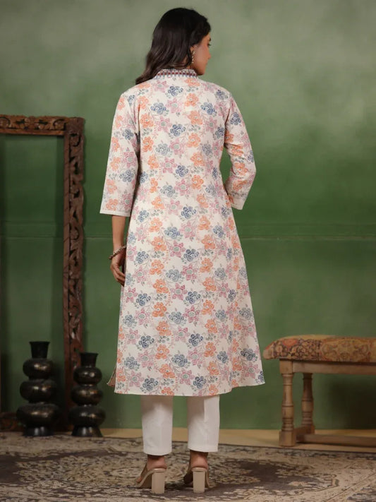 Span Ivory Deep-V Cotton Kurta