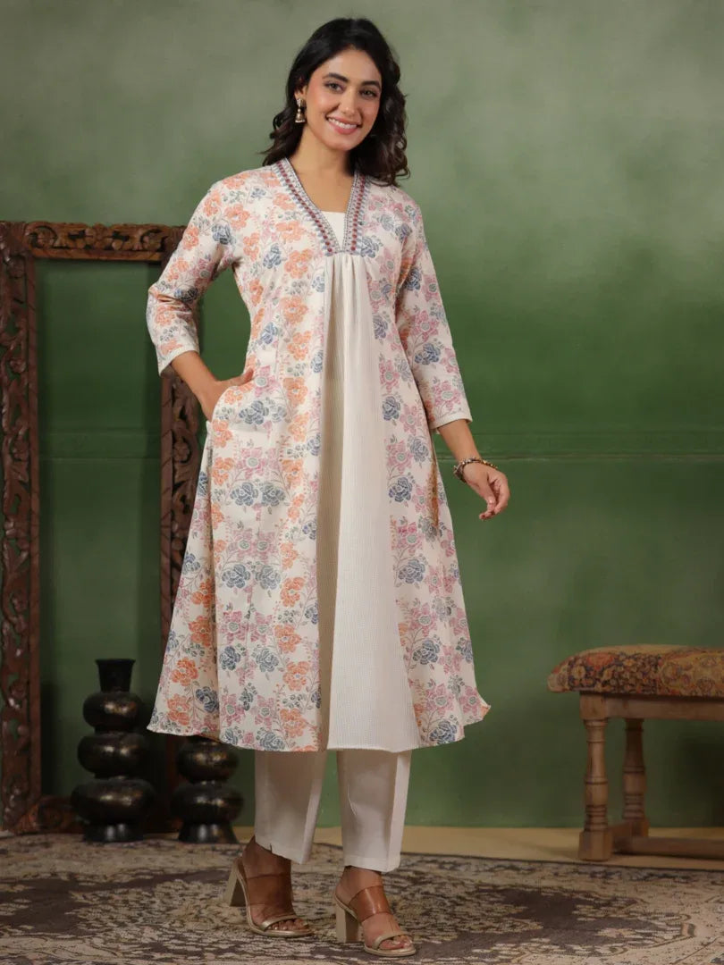Span Ivory Deep-V Cotton Kurta
