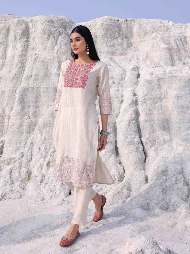 Span Ivory Cotton Co-Ord Set (Set of 2)