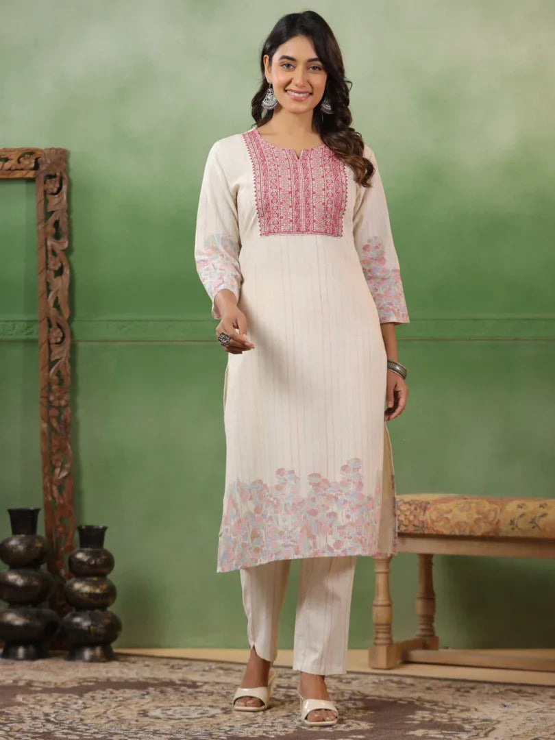 Span Ivory Cotton Co-Ord Set (Set of 2)