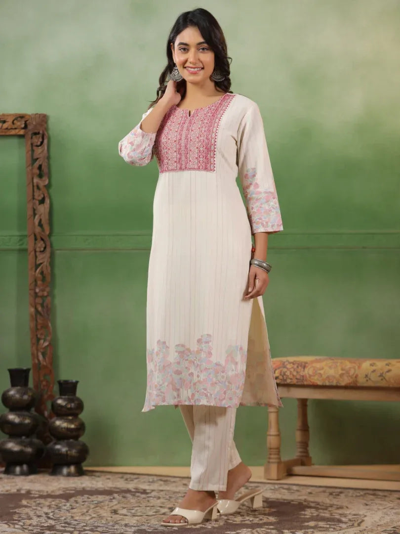 Span Ivory Cotton Co-Ord Set (Set of 2)