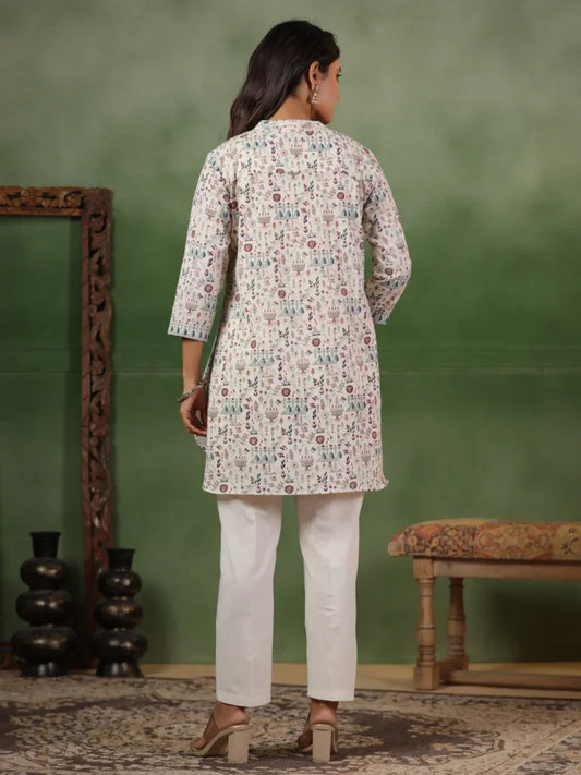 Span Ivory Mandarin Cotton Short Kurta