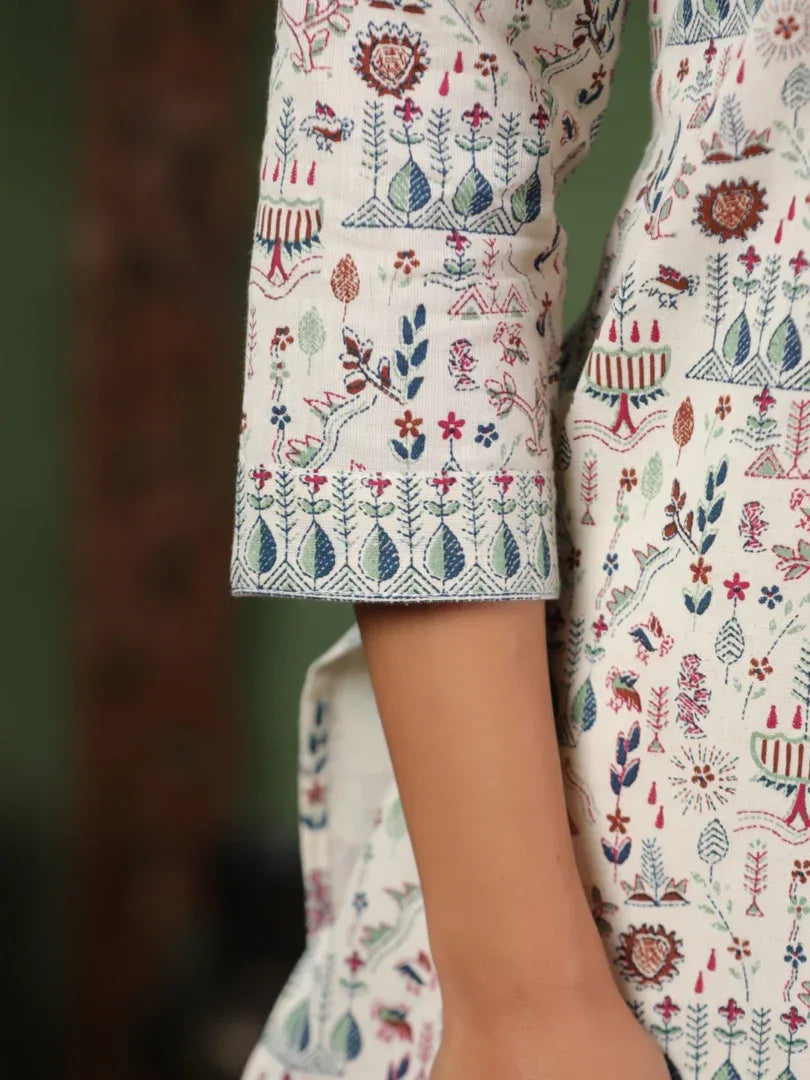 Span Ivory Mandarin Cotton Short Kurta