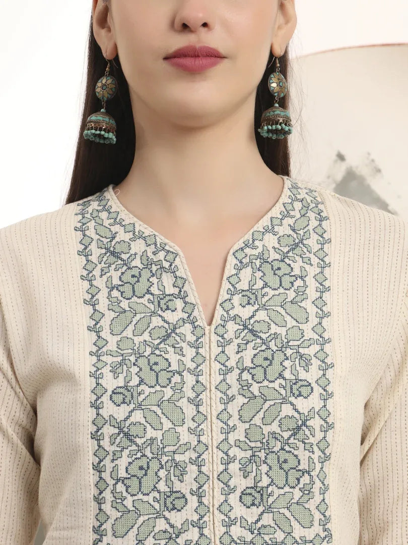 Span Ivory Round Neck Cotton Co-Ord Set(Set of 2)