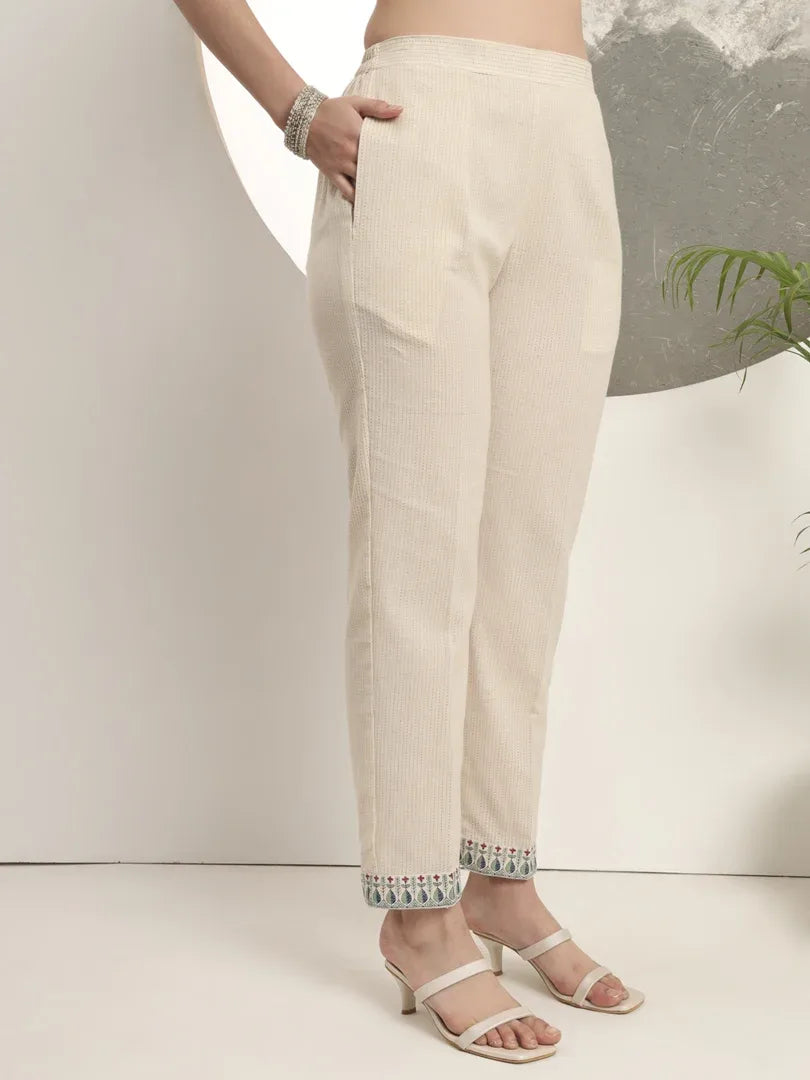 Span Ivory Round Neck Cotton Co-Ord Set(Set of 2)