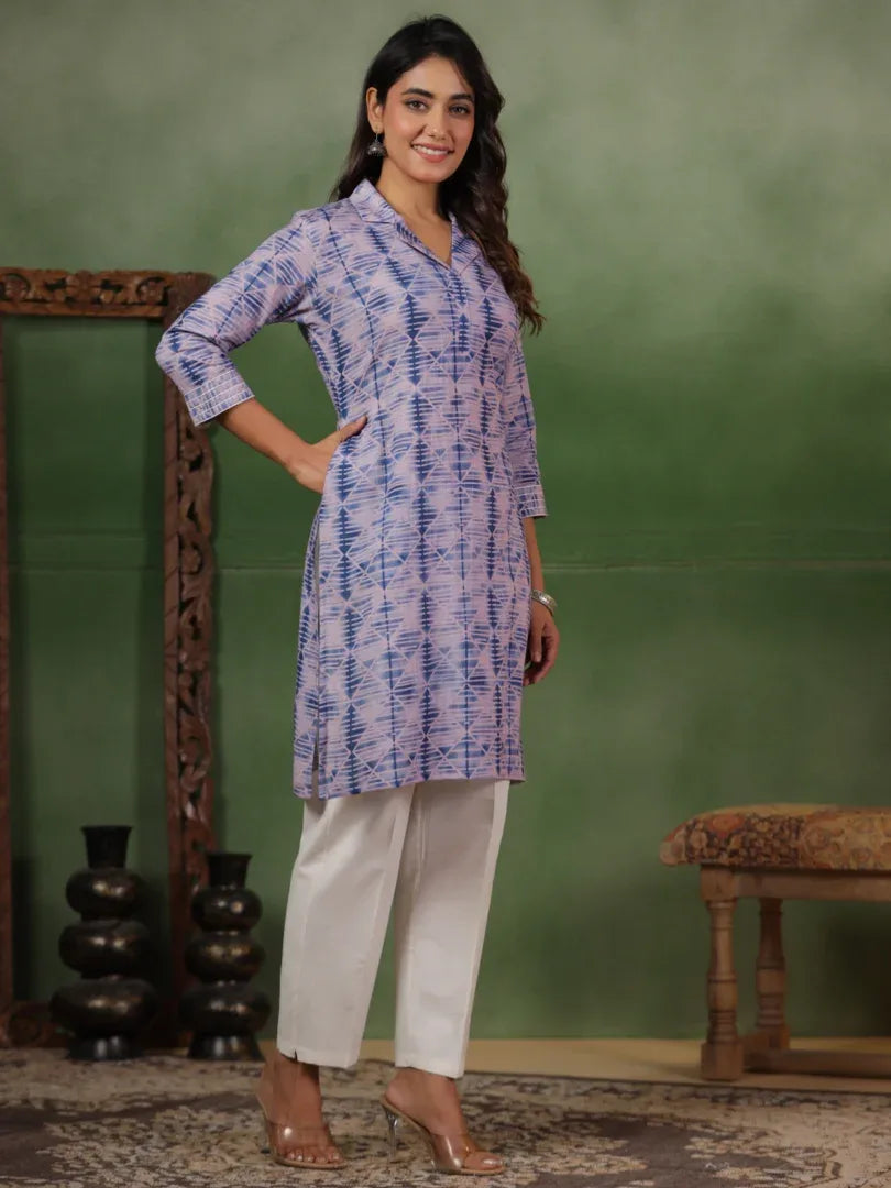 Span Pink Collard Cotton Kurta