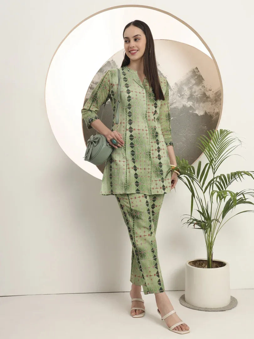 Span Green Mandarin Cotton Co-Ord Set (Set of 2)