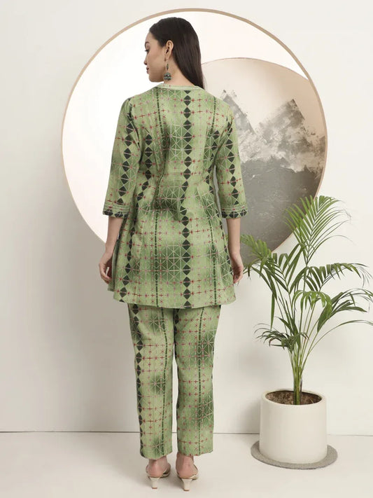 Span Green Mandarin Cotton Co-Ord Set (Set of 2)