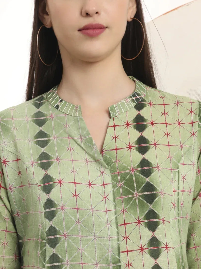 Span Green Mandarin Cotton Co-Ord Set (Set of 2)