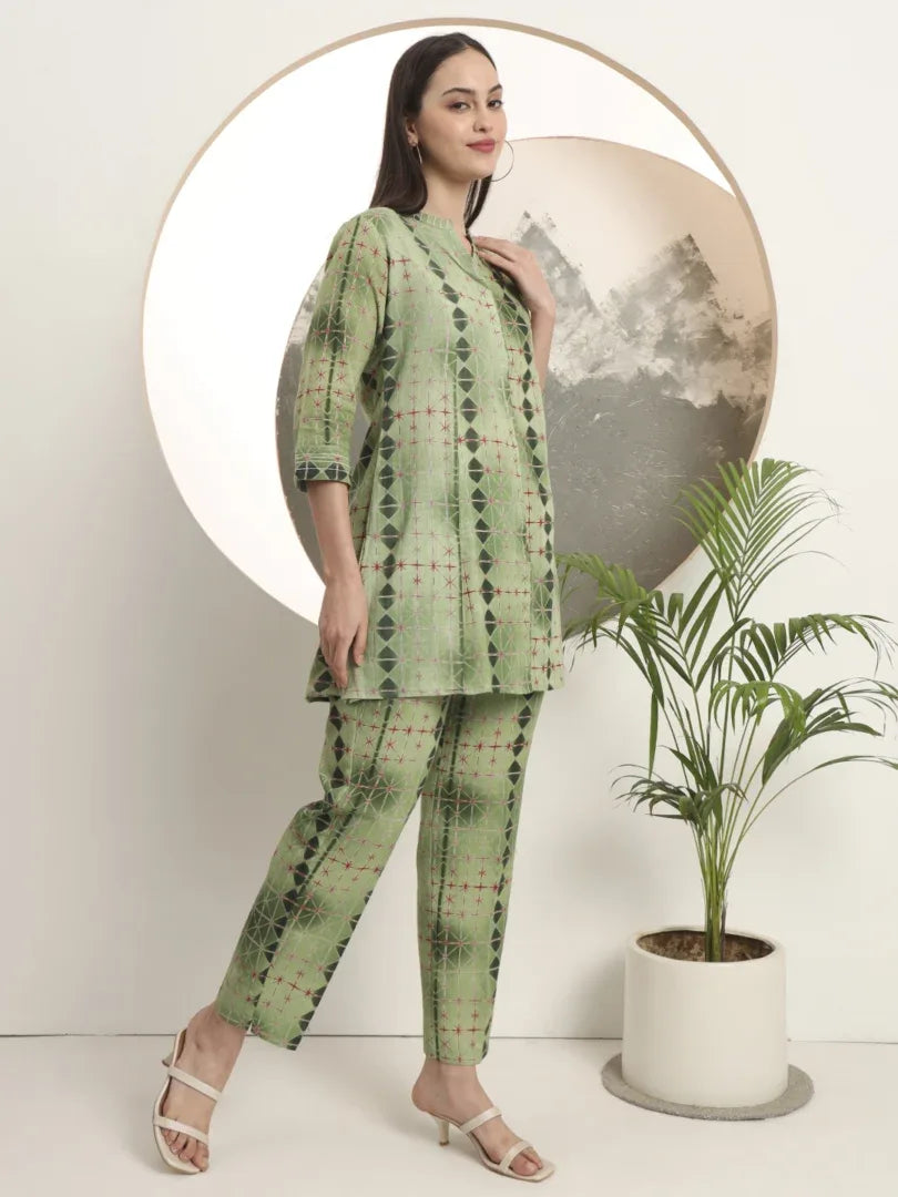 Span Green Mandarin Cotton Co-Ord Set (Set of 2)