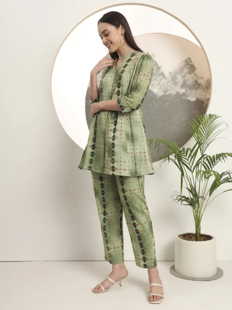Span Green Mandarin Cotton Co-Ord Set (Set of 2)