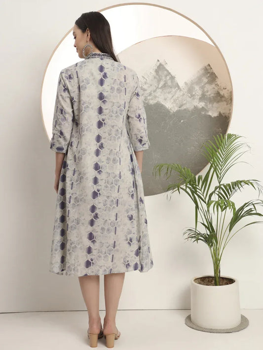 Span Grey V-Neck Cotton Kurta