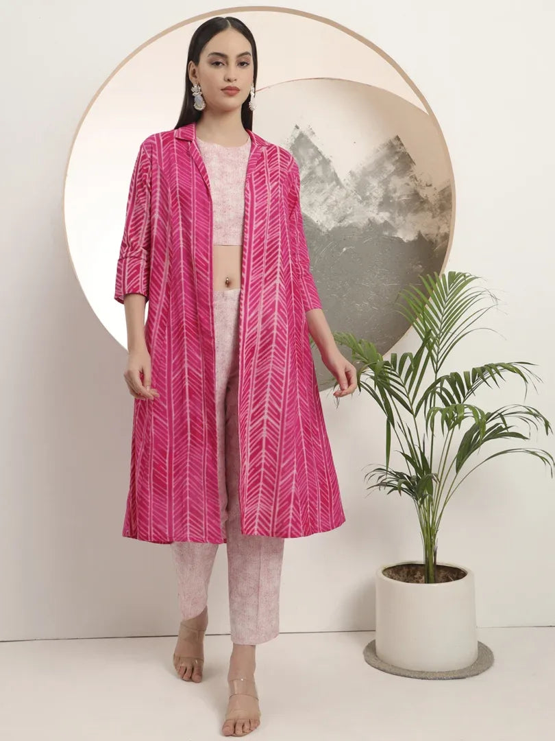 Span Pink Collard Casual 3PCS Set