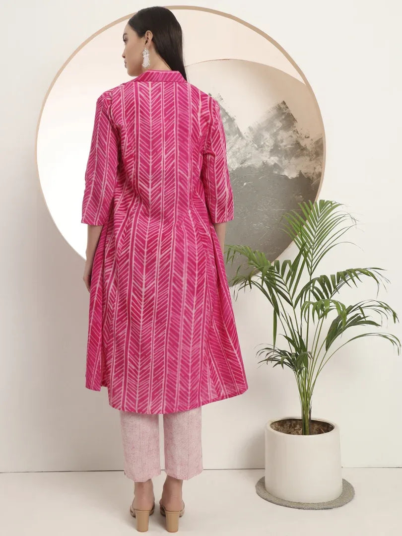 Span Pink Collard Casual 3PCS Set