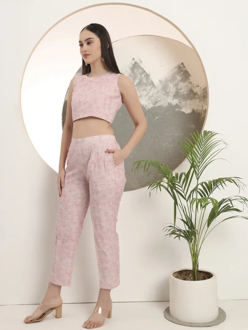 Span Pink Collard Casual 3PCS Set
