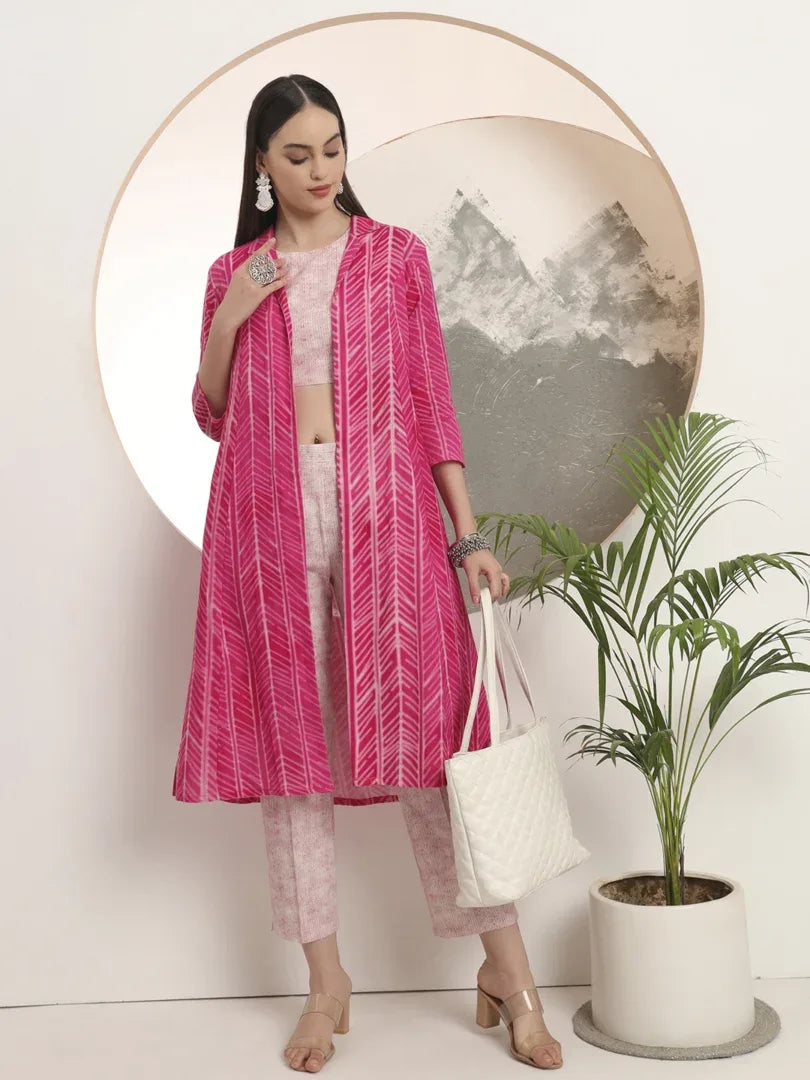 Span Pink Collard Casual 3PCS Set