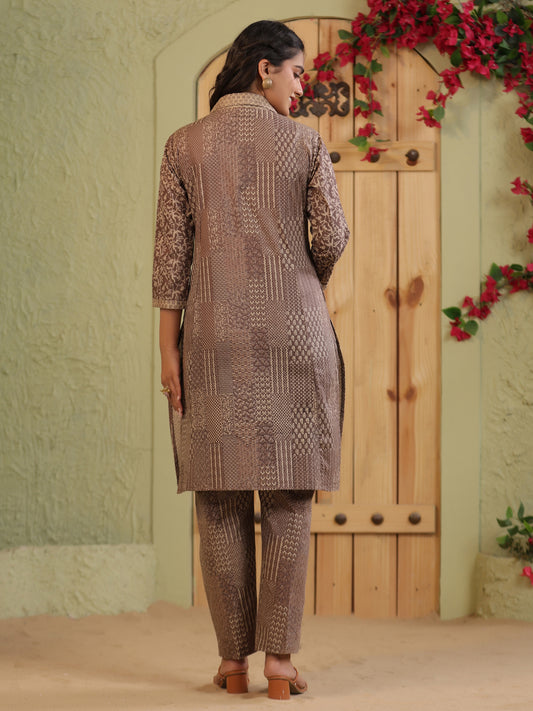 Span brown Collard Casual Co-Ord Set (Set of 2)