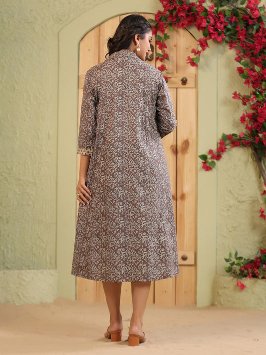 Span Brown Collard Cotton Casual 2PCSSet