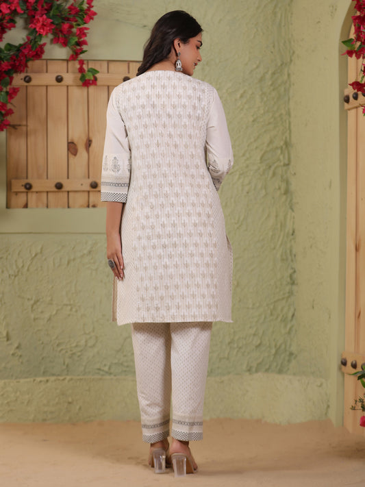 Span White Round Neck Cotton Co-Ord Set(Set of 2)