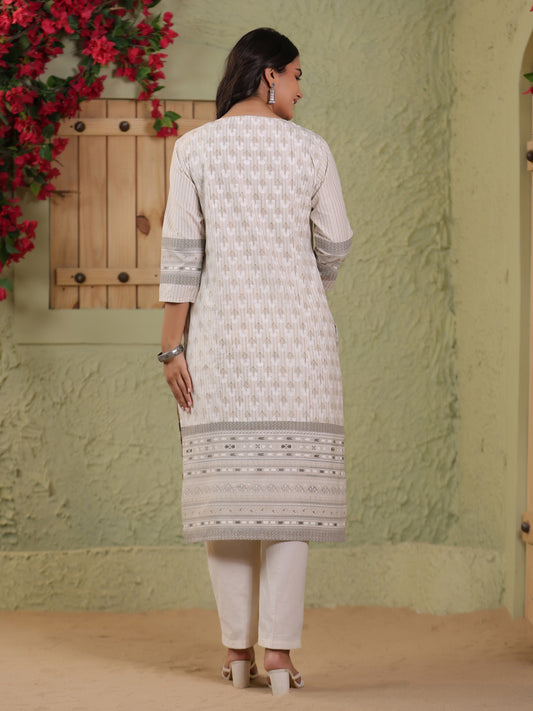 Span White Round Neck Cotton Casual Kurta