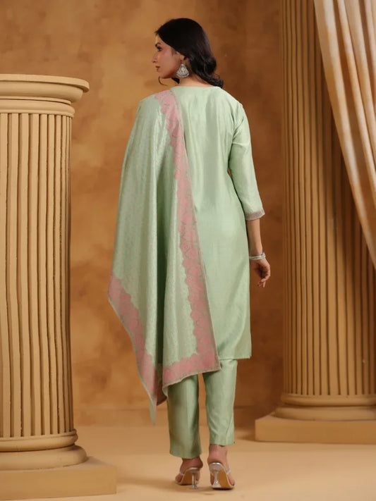 Span Green V-Neck Viscose Kurta