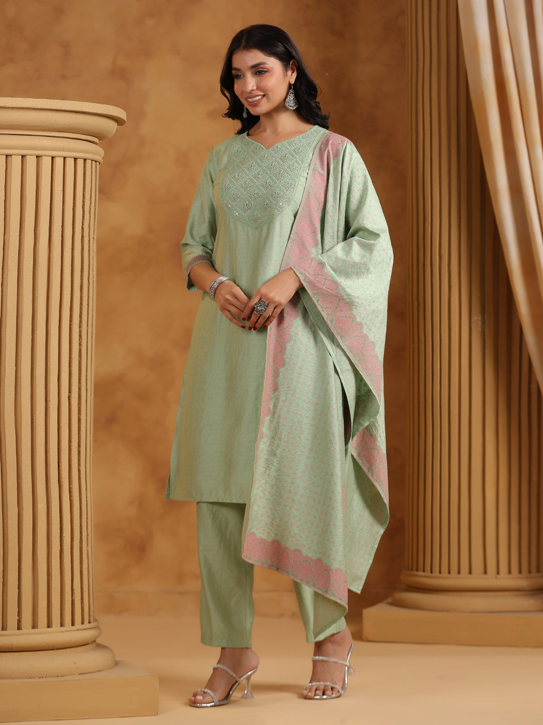 Span Green Viscose Festive Dupatta