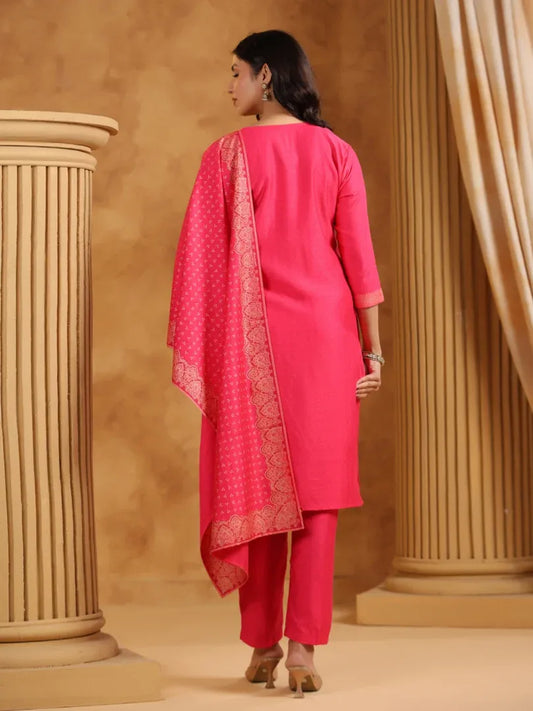 Span Pink Round Neck Viscose Kurta