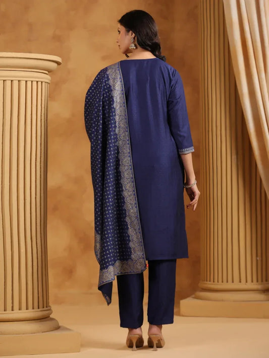 Span Blue Round Neck Viscose Kurta