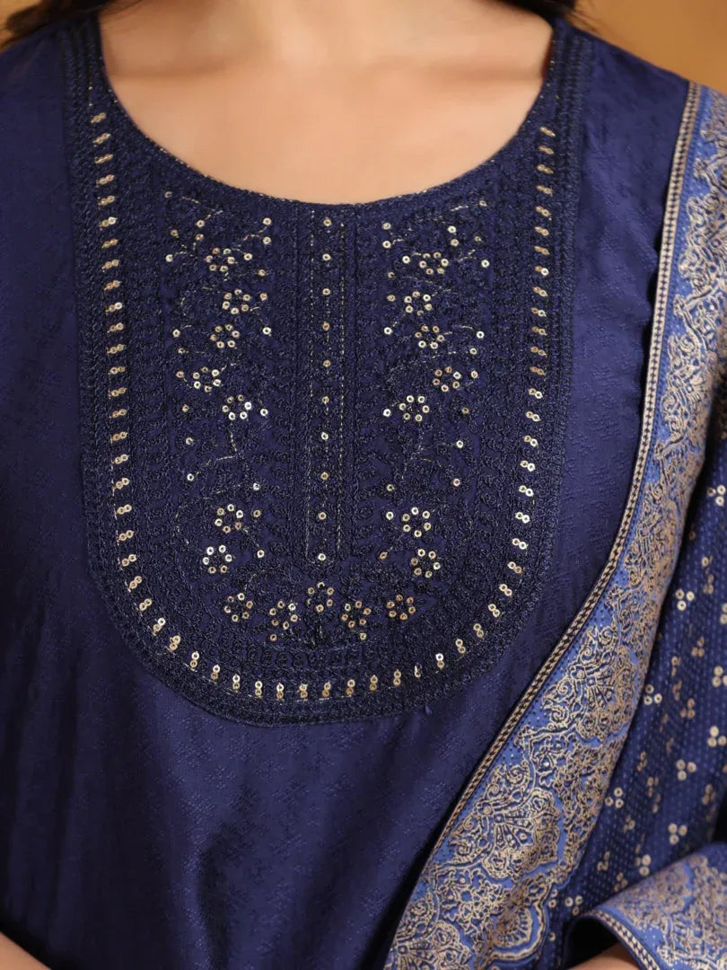 Span Blue Round Neck Viscose Kurta