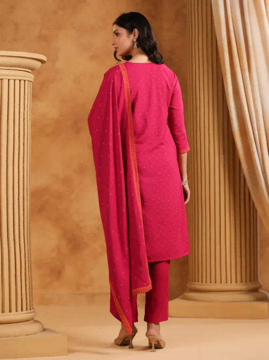 Span Pink Round Neck Rayon Kurta