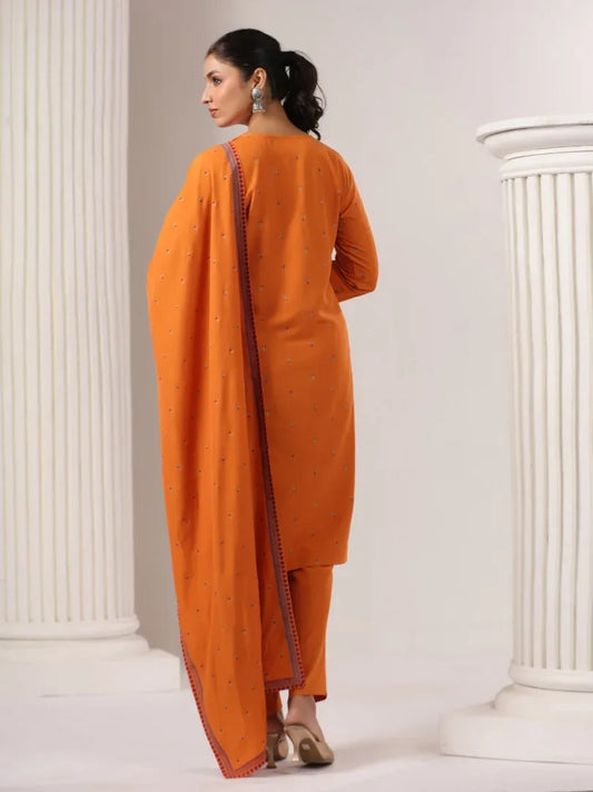 Span Orange Round Neck Rayon Kurta