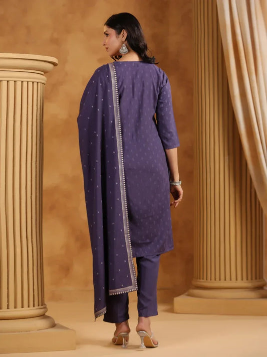 Span Purple Round Neck Rayon Kurta