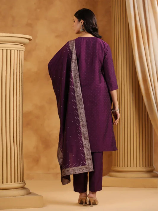 Span Purple V-Neck Silk Kurta